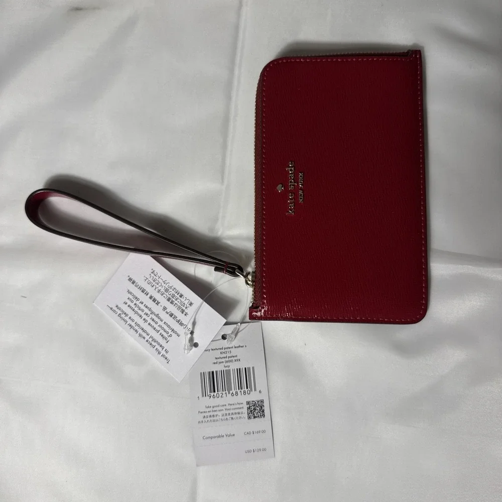 Kate Spade Lucy Medium L-Zip‎ Saffiano Leather Wristlet Red Jam KN215